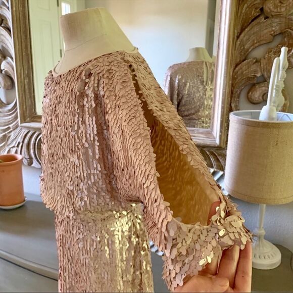 Jessica Simpson Dress Sequence Cold Shoulder Blush C27 - Picture 3 of 8